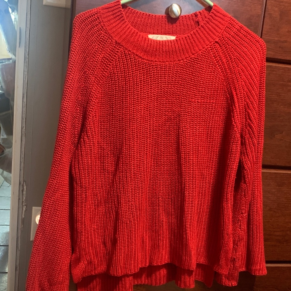 Pink Rose Vibrant Red Crew Neck Sweater
